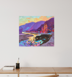 Cuadro original al óleo de estilo impresionista: «Paisaje al atardecer», listo para colgar