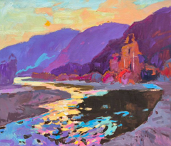 Cuadro original al óleo de estilo impresionista: «Paisaje al atardecer», listo para colgar