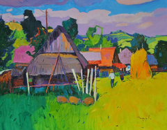 Last mowing Landscape Impressionism Original Oil Painting, Ready to Hang