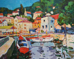 Perast Nautical Impressionism Original Oil Painting, Ready to Hang