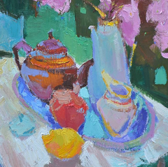 Lunch Break Still Life Flowers Impressionism Original Oil Painting