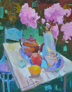 Lunch Break Still Life Flowers Impressionism Original Oil Painting