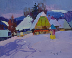 Pink Evening Landscape Impressionism Original Oil Painting