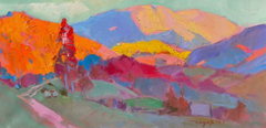 Impressionistisches Original-Ölgemälde mit einer Landschaft aus den Karpaten, bereit zum Aufhängen
