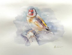 Gold Finch Bird Watercolor on Paper Handmade Painting, One of a Kind