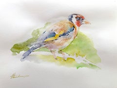 Gold Finch Bird Watercolor on Paper Handmade Painting, One of a Kind