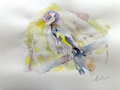 Gold Finch Bird Watercolor on Paper Handmade Painting, One of a Kind