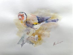 Gold Finch Bird Watercolor on Paper Handmade Painting, One of a Kind