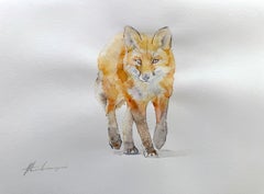 Fox Animal Watercolor on Paper Handmade Painting, One of a Kind