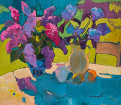 Irises and Lilacs Still life Impressionism Original Oil Painting, Ready to Hang