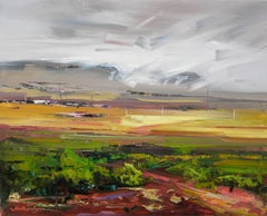 Cuadro original al óleo de estilo impresionista que representa un paisaje de un campo de trigo, listo para colgar