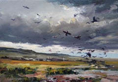 Brisa Paisaje Impresionismo Pintura al óleo original, Lista para colgar