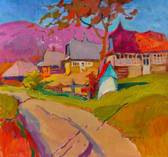 Autumn in the Village of Richka Landscape Original Oil Painting, Ready to Hang