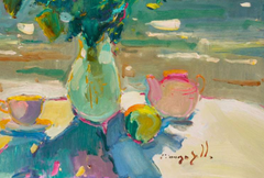 Roses Near the Sea Still life Impressionism Original Oil Painting, Ready to Hang