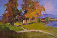 Road to Autumn Landscape Impressionism Original Oil Painting, Ready to Hang