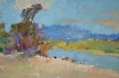 Pintura al óleo original de estilo impresionista: «El paisaje del río»