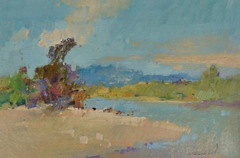 Pintura al óleo original de estilo impresionista: «El paisaje del río»