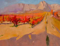 Crimean Vineyards Landscape Impressionism Original Oil Painting, Ready to Hang