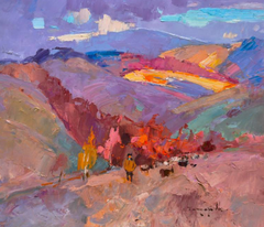 Peinture à l'huile originale de style impressionniste représentant un berger, prête à être accrochée