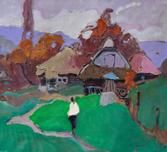 Peinture à l'huile originale de style impressionniste représentant une cour ancienne, prête à être accrochée