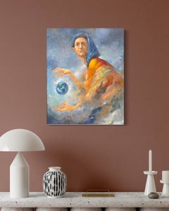 "Beyond the World" - Dipinto a olio originale in stile surrealista, pronto da appendere