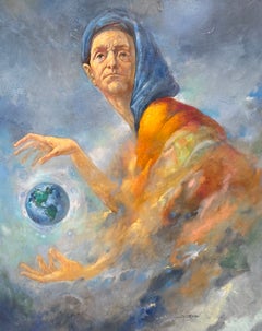 "Beyond the World" - Dipinto a olio originale in stile surrealista, pronto da appendere