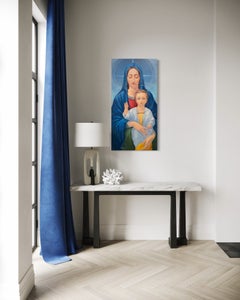 "Madonna della Cattedrale della Luce Blu" – Dipinto a olio originale, pronto da appendere