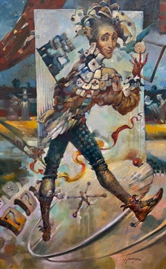 Ritratto in stile surrealismo figurativo: dipinto originale a olio, pronto da appendere