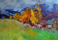 "Foschia autunnale" - Dipinto a olio originale in stile impressionista, pronto da appendere