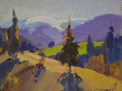 I Carpazi a Contre soleggiata: un dipinto a olio originale in stile impressionista