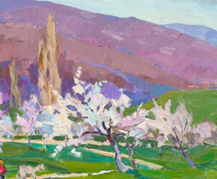 Dipinto a olio originale in stile impressionista raffigurante il paesaggio del villaggio di Rodnoe, pronto da appendere