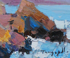 Pietre nel mare – Paesaggio impressionista – Dipinto a olio originale