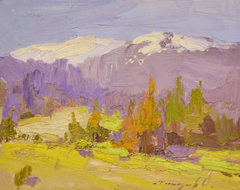 Snow-Covered Mountain Landscape Impressionism Original Oil Painting