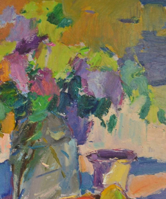 Peinture à l'huile originale de style impressionniste représentant un bouquet de fleurs ensoleillé (nature morte)