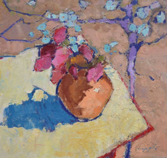 Nature morte aux fleurs de magnolia – Peinture à l'huile originale de style impressionniste