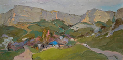 Peinture à l'huile originale de style impressionniste représentant un paysage de la Montagne Grise, prête à être accrochée