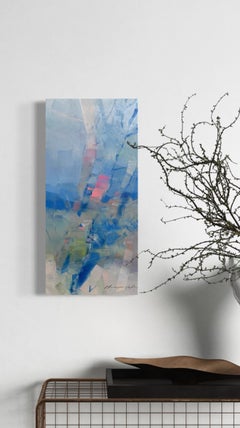 Peinture à l'huile originale de paysage impressionniste aux nuances bleues, prête à être accrochée