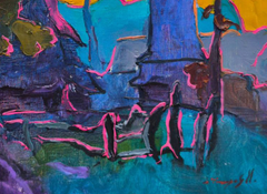 Peinture à l'huile originale de style impressionniste représentant un paysage de Guklivy au crépuscule, prête à être accrochée