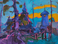 Peinture à l'huile originale de style impressionniste représentant un paysage de Guklivy au crépuscule, prête à être accrochée