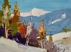 Impressionistisches Original-Ölgemälde: Landschaft mit verschneitem Hang