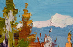 Impressionistisches Original-Ölgemälde: Landschaft mit verschneitem Hang