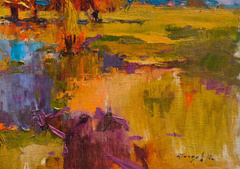 Scarlet Autumn Landscape Impressionism Original Oil Painting, Ready to Hang