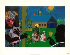 Bearden 'Hora de la campana de la escuela' Serigrafía afroamericana