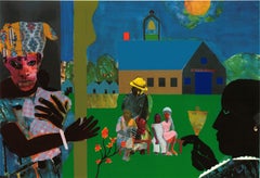 Bearden 'Hora de la campana de la escuela' Serigrafía afroamericana