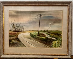 1936 MODERNISTA Realista PAISAJE DE LOS PANTANOS DEL SUR DE LOUISIANA: Bender Road