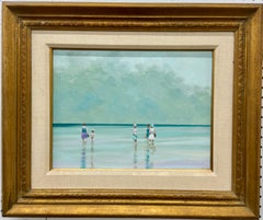 French/American Impressionist Beach Scene w/ figures Oil Painting