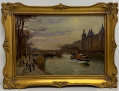 Dipinto americano-francese: la Senna con un pescatore, il Louvre e il Palazzo Reale