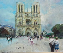 French Impressionist Notre-Dame Cathedral in Paris Parisian Oil Painting