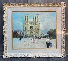 French Impressionist Notre-Dame Cathedral in Paris Parisian Oil Painting