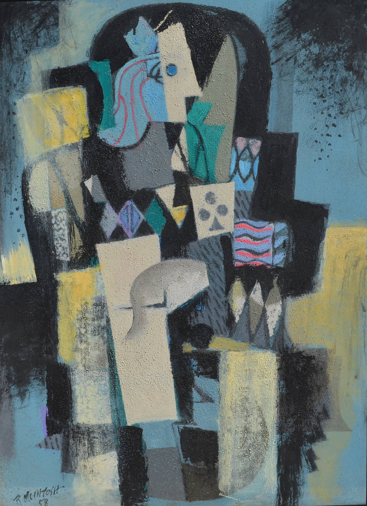 Robert McIntosh Abstract Painting - King of Clubs,  Cubist, 1958